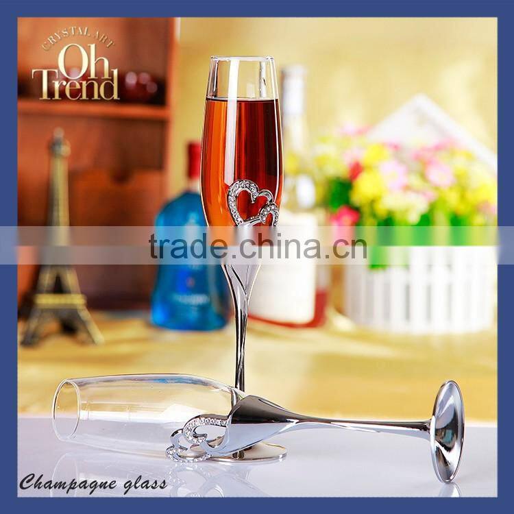 Clear lead free crystal unique cheap color champagne flutes with metal stand