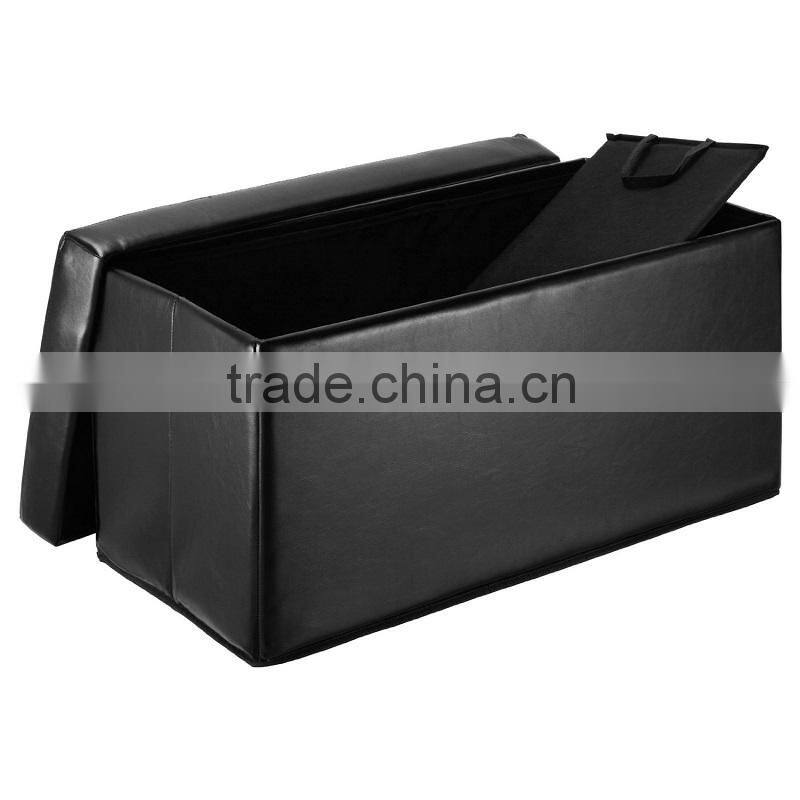 Folding Ottoman Storage Box Seat Chest PU Leather Black 30''X15''X15''