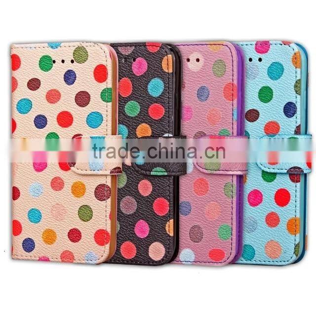 stylish leather cover for iphone 7 plus, book stylish polka dots case for iphone 7 wallet bag with stand