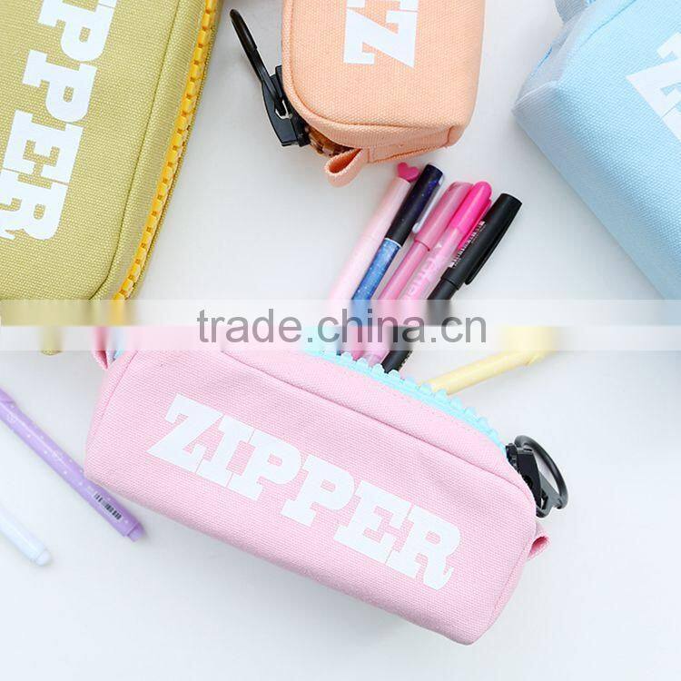 custom school canvas pencil case with big zipper for students