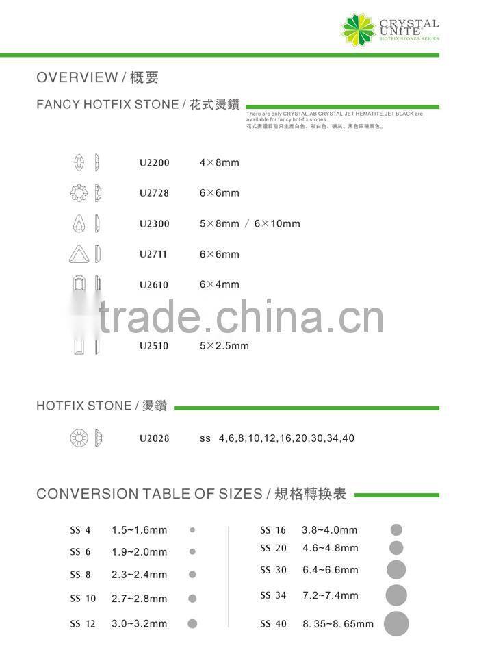 China Hot Fix Rhinestone Flatback Clear Crystal Stone U2028