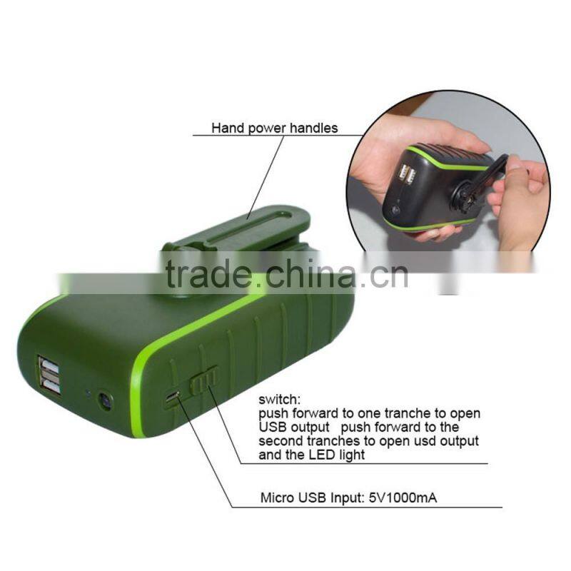 Outdoor emergency free energy power bank, USB hand power dynamo torch charger