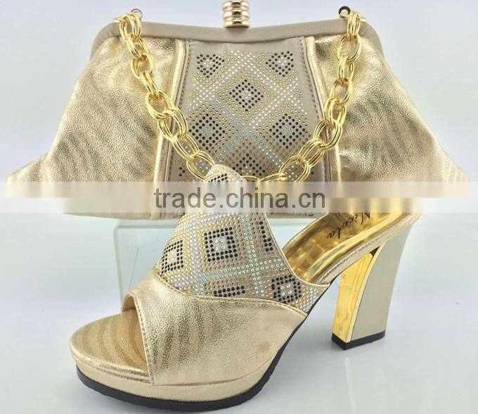 Soft leather bag and matching shoes women bag and shoes set for party