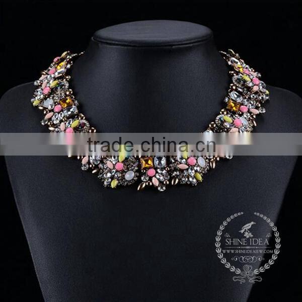 high quality vintage colorful rhinestone chunky statement necklace tin alloy fashion women pendant necklace 6390053