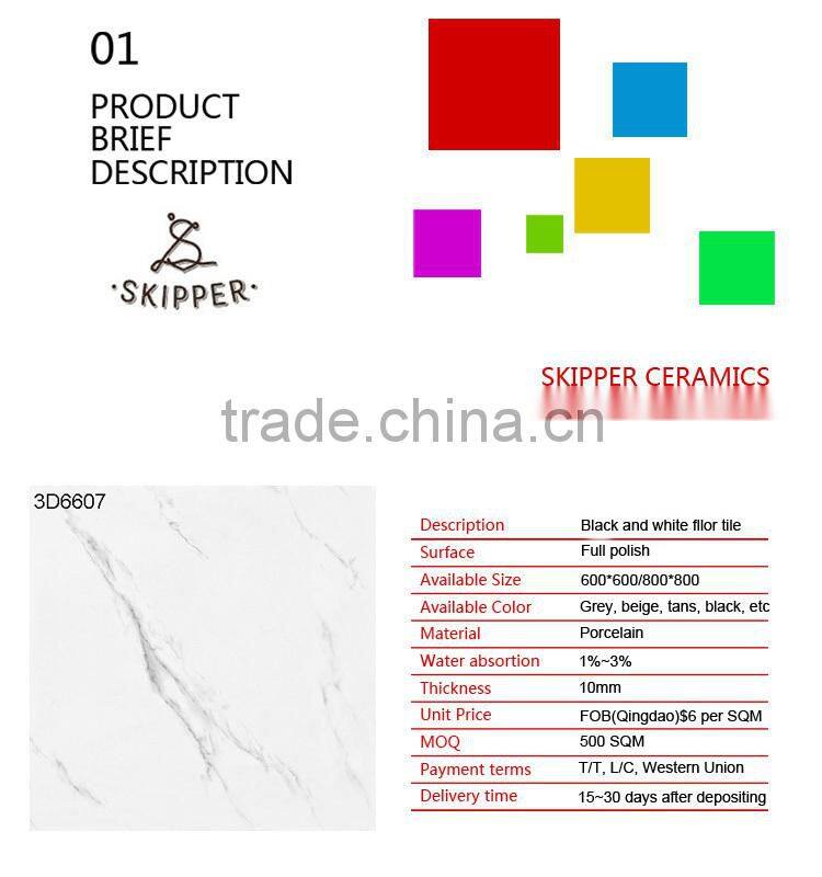 glazed ceramic tile, floor tile, black and white tiles XP3D6607