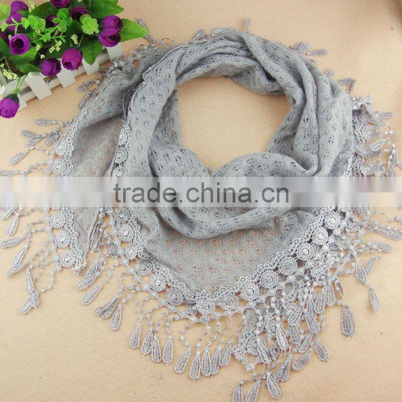 New Women Girls Lace Tassel Scarf Fashion Chiffon Triangle Hijab Scarves Shawl