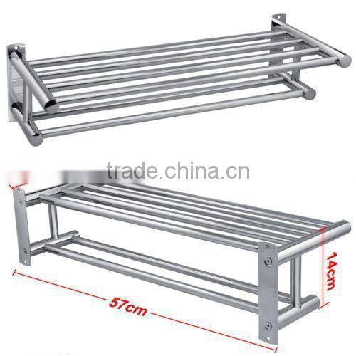 Wall Mounted Towel Rack Bathroom Hotel Rail Holder Storage Shelf Stainless Steel