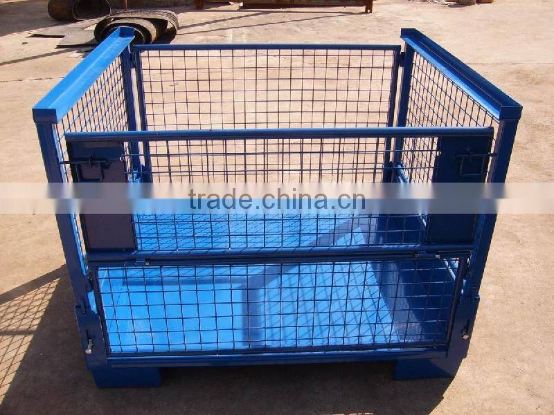 Foldable steel pallet basket container/grocery shelves containers/wire mesh container