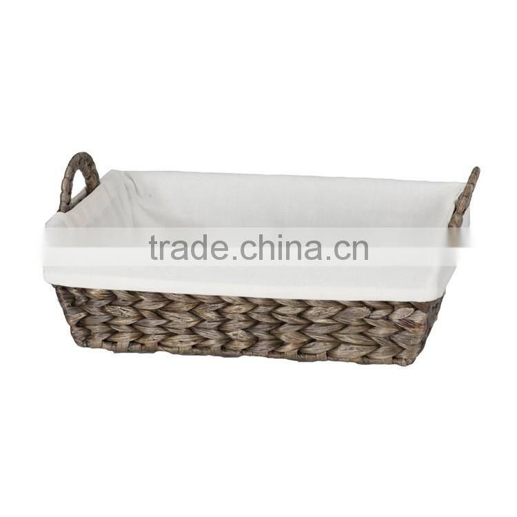 Water hyacinth shallow mouth design large lining inside basket with handle
