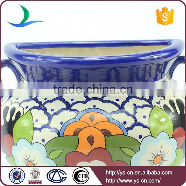 YSfp0010-02 Handprint ceramic modern flower pot with ear handle