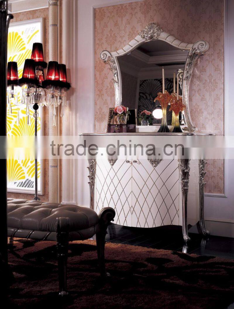 Wooden Hand Carved Dressing Table and Mirror, Mirrored Vanity Table, French Classic Dresser Set