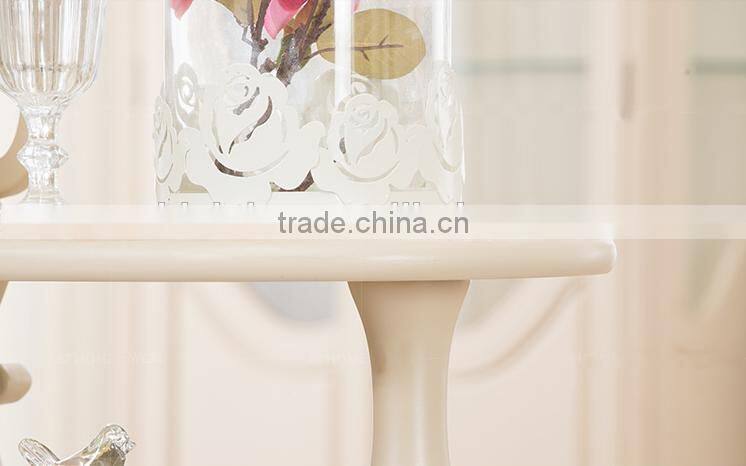 New classic solid wood dining room furniture hand carved ivory white color wine cabinet