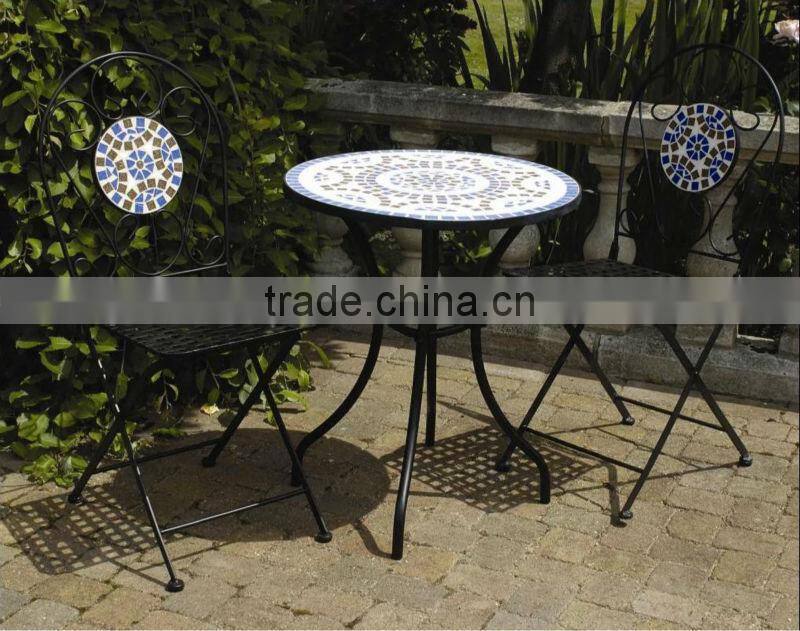 Very Nice Antique Portable Decorative Mosaic Metal Outdoor Table&Chair Set