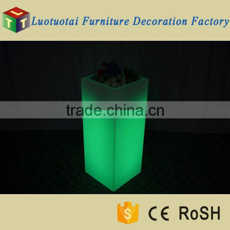 45*45*110cm square tall PE plastic outdoor LED light up flower pot for garden decor