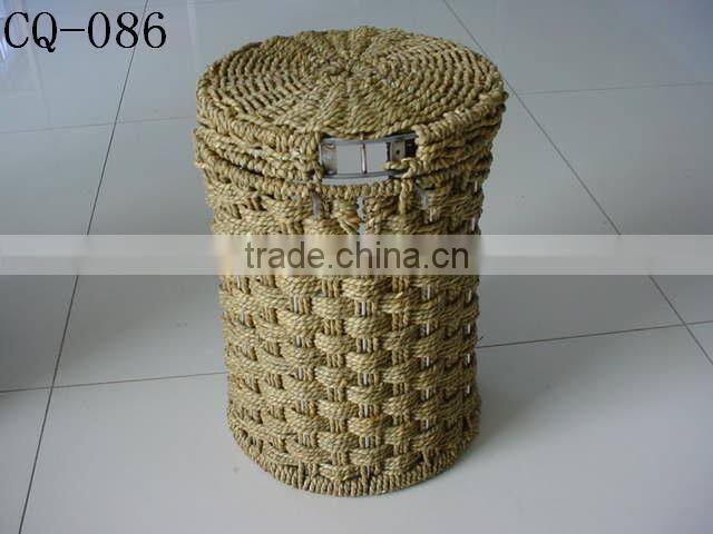 Hotsale multifunctional woven water hyacinth storage basket with spacer with cutting handle