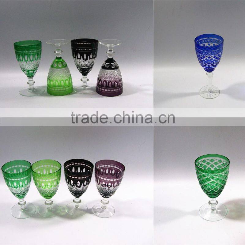 2017 China traditional made overlay etched pink wine glass
