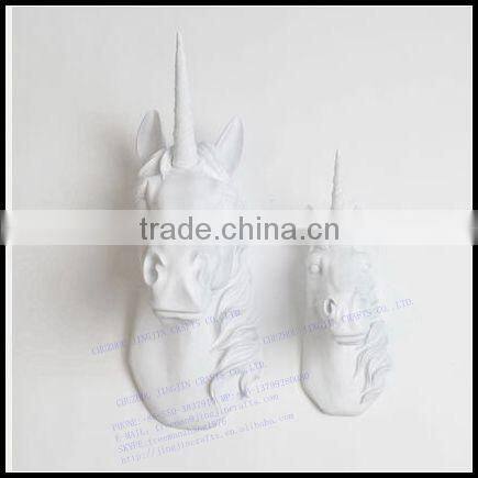 gold horn carving resin unicorn wall mount