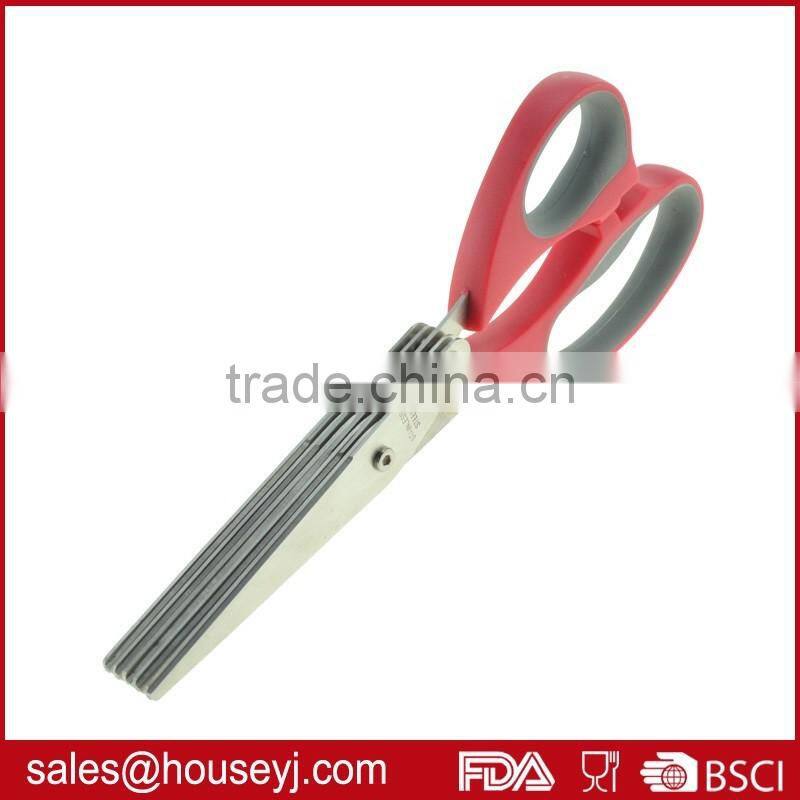 new stainless steel 5 layer blades kitchen herb scissors with soft grip handle