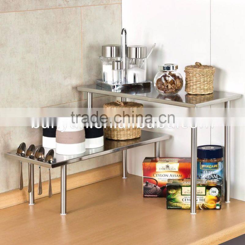 Kitchen or Bathroom Use 2 Tiers Rectangle Stainless Steel kitchen shelf