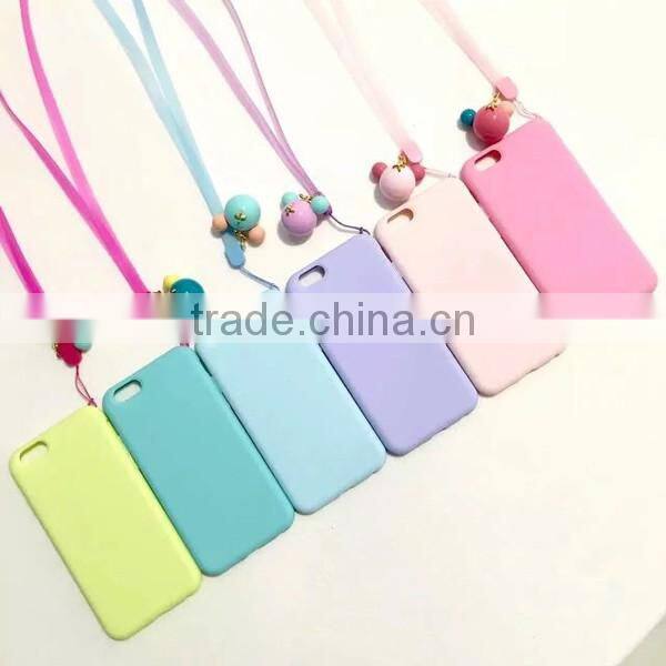 2016 new arrival macaron minimalist style TPU protective phone case with rope for iphone 5 6 plus