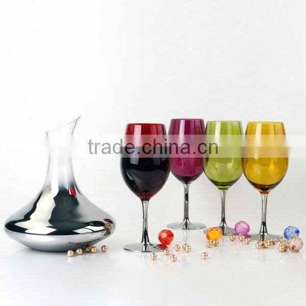 2016newest print the blue 1L glass decanter with 400ML glass water color wine glass set