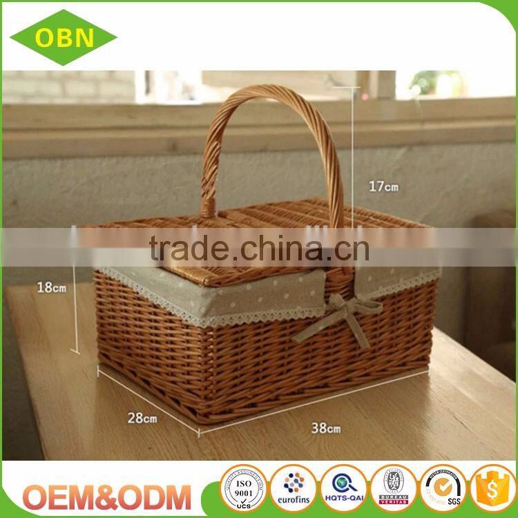 Factory price graceful washable rectangular new poly willow wicker picnic hamper basket