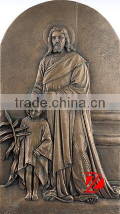 Bronze wall relief jesus statue with a baby angel