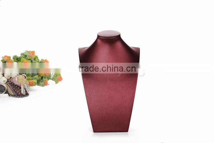 Red leather wood jewelry display neck stands