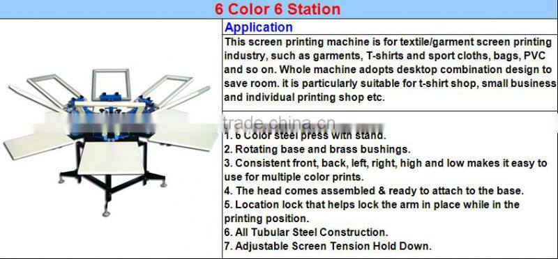 hot sale six color six station screen printing machine for T-shirt and cap