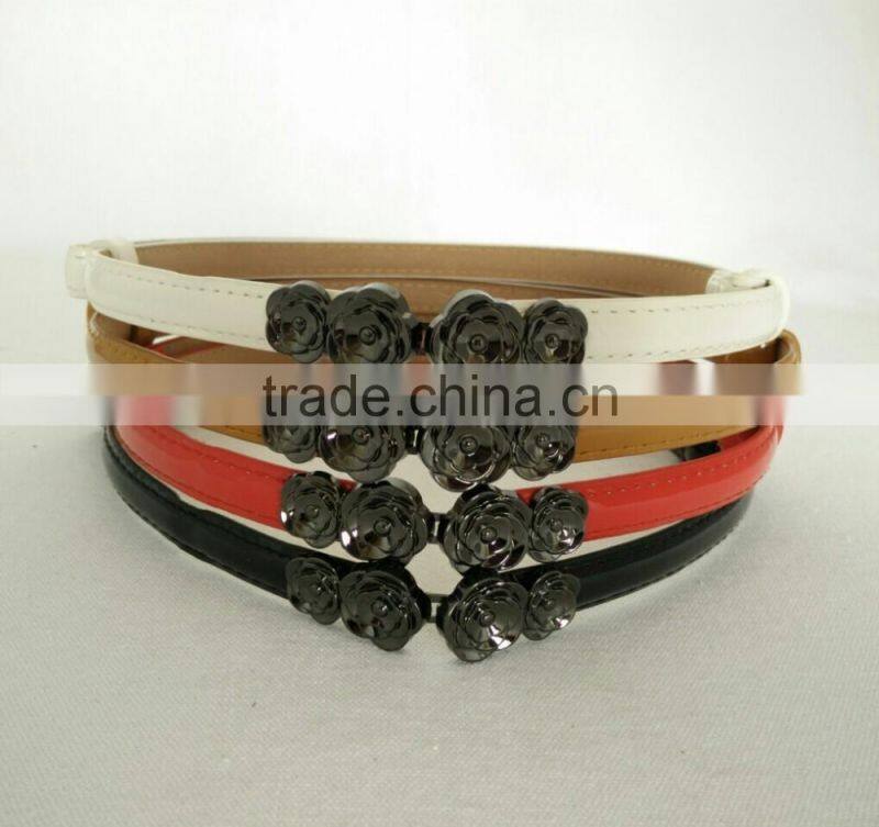 Wholesale adjustable flower pattern buckle sex women lady thin PU waist belt