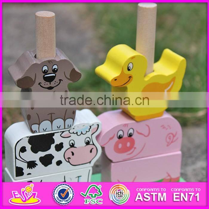 2016 new design educational animals wooden stacking toys for toddlers W13D126