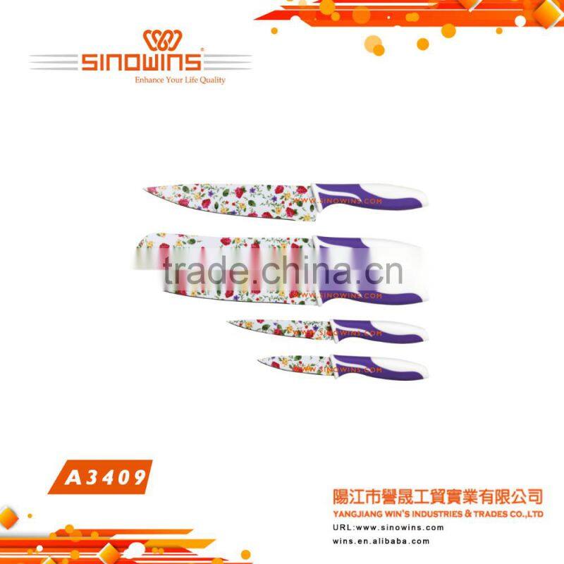 A3391b High Quality 5PCS stainless steel blade titanium plated knife sets
