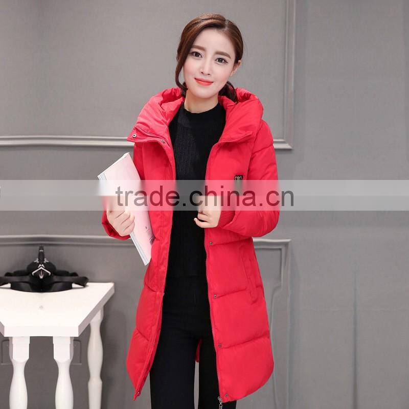 Korean women long hooded cotton padded jacket slim down jackets women 2016 winter coat