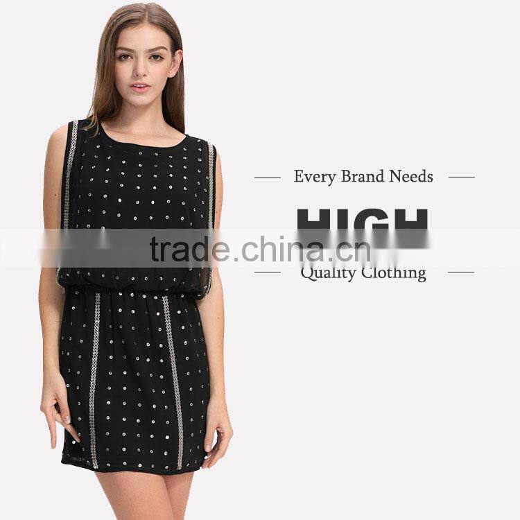 OEM Service Supply Design Sleeveless Latest Sequin Top Chiffon short Skater Dress