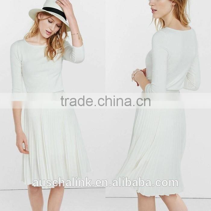 2016 new style girls high waisted ivory pleated midi skirt