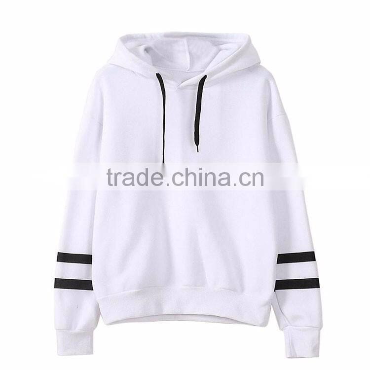 2017 hot sell 100% cotton women's fashion hoodies drawstring hood wholesale women plain hoodies with arm strip