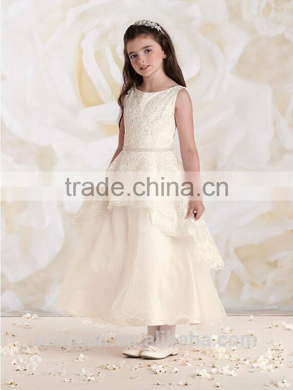 new fashion off shoulder lace baby gown satin girl dress