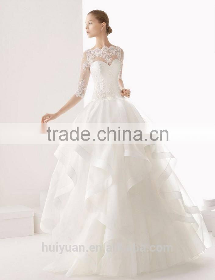 new design long sleeve lace muslim bridal wedding dress 2015