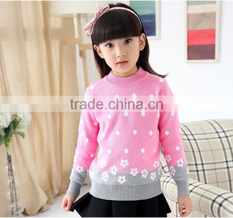2016 fashion low price flower low MOQ knitted sweater design girl winter clothing