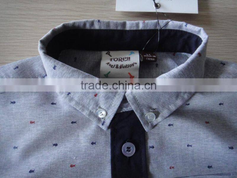 TC fabric Printed Stand Collar Boys Shirt Long Sleeve