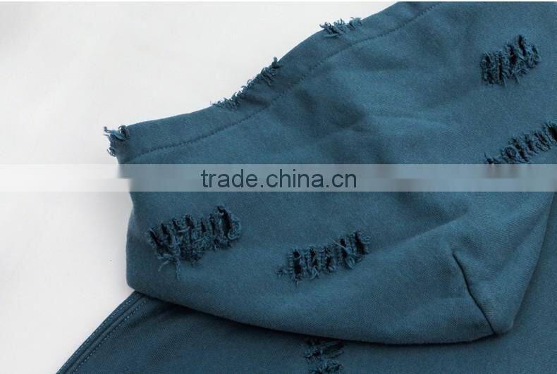 China Suppliers New Custom Fashion Men Contrast Two Color Pullover Oversized Distressed Hoodie with embroidered logo