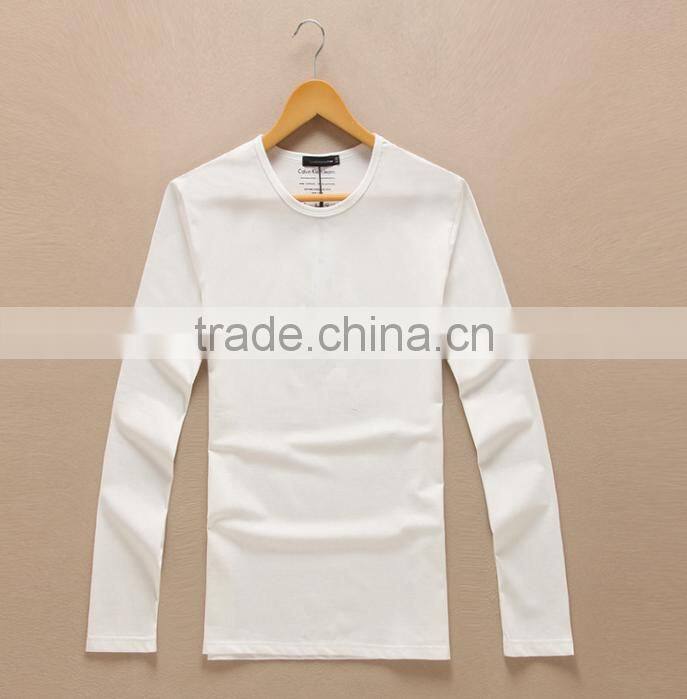 pure white simple ladies 100% cotton long sleeve t-shirt