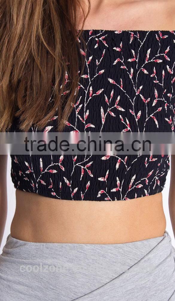 New style cute floral print off shoulder women fashion top