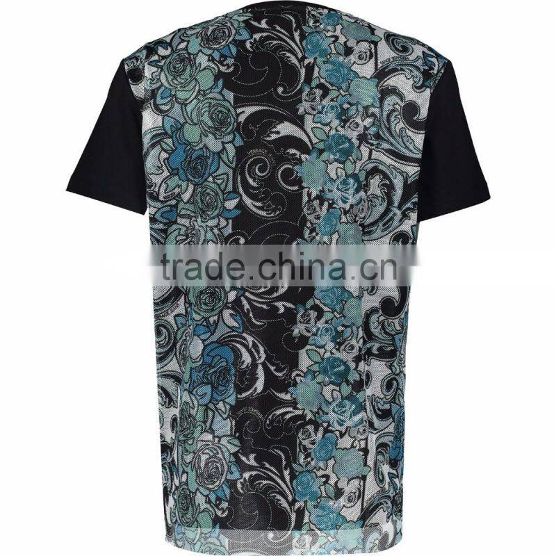 Latest Deaign Full Printed Teal & Black Floral Mesh T Shirt for Men