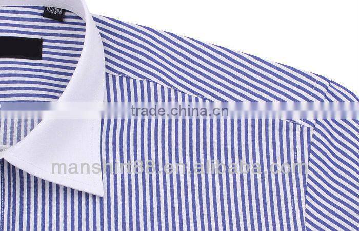 Men's luxury french cuff white collar stripped shirt