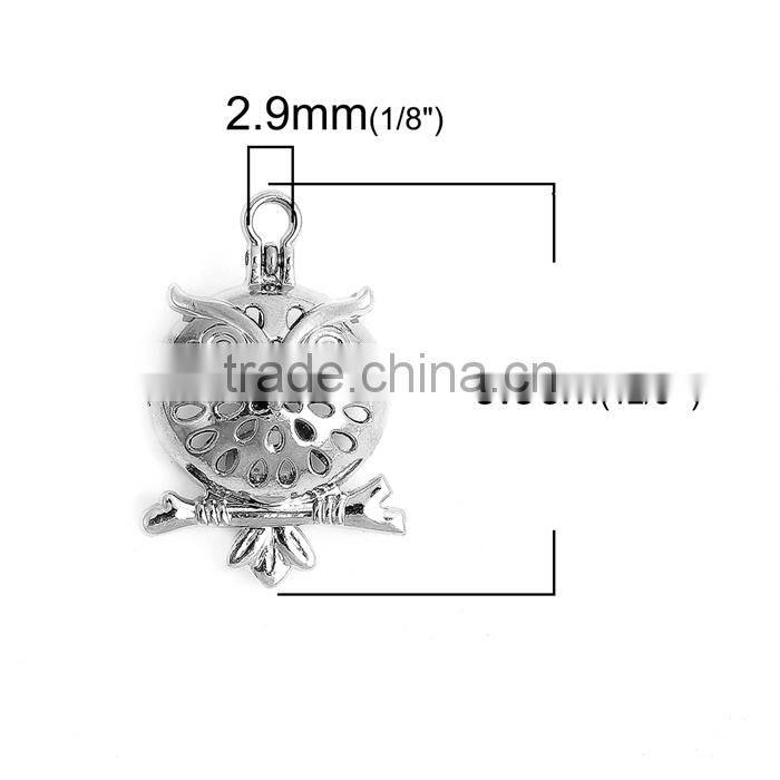 Copper 3D Pearl Locket Pendants Owl Animal Silver Tone Can Open