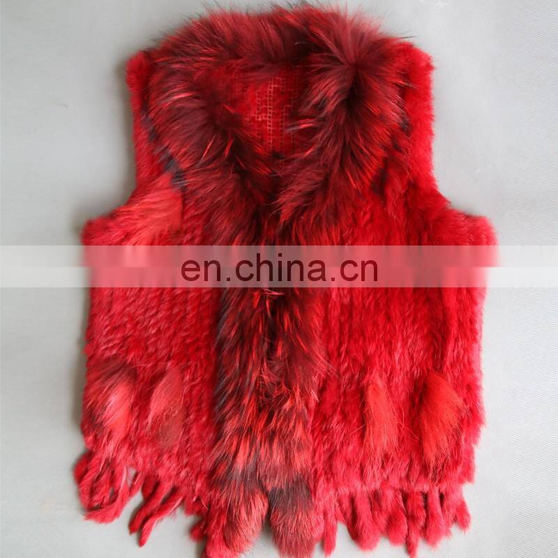 Factory direct supply genuine rabbit fur gilet with fur tassel handmade