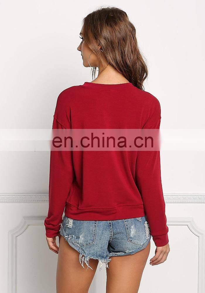 fashion cross tops for women/2016 new fashion women blank tops/plus size long sleeve women tops in black