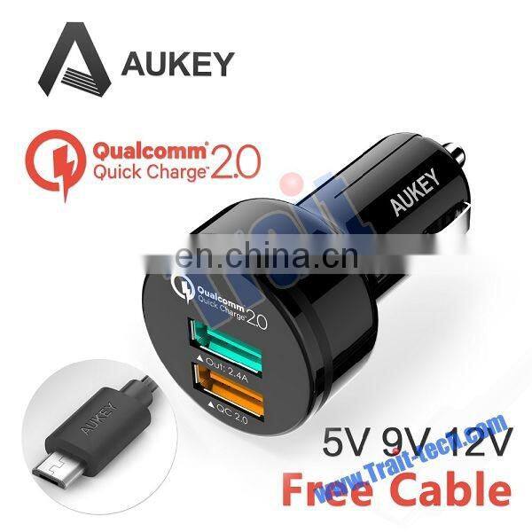 AUKEY Car Charger QC2.0 Port, Portable Car Charger with 2 USB Ports