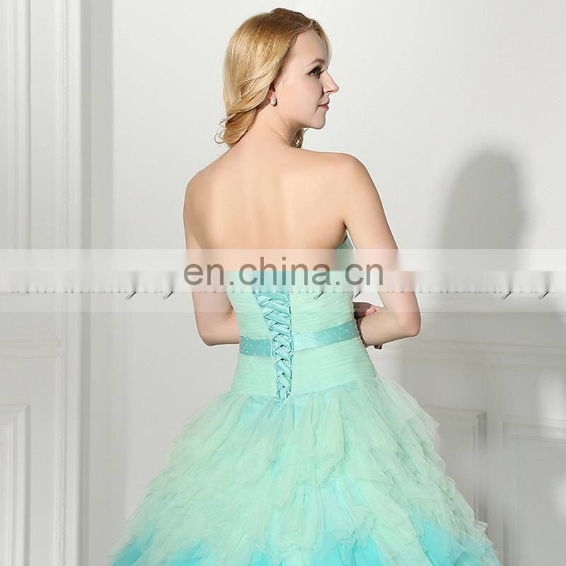 Gorgeous Strapless Sleeveless Lace-Up Organza Ruffles Gradient Color Ball Gown Prom Dresses SD362